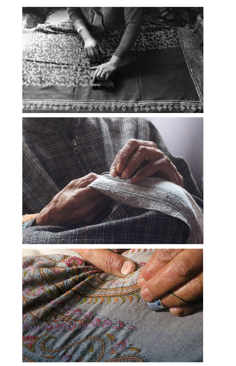 喀什米爾羊毛圍巾披肩刺繡製程